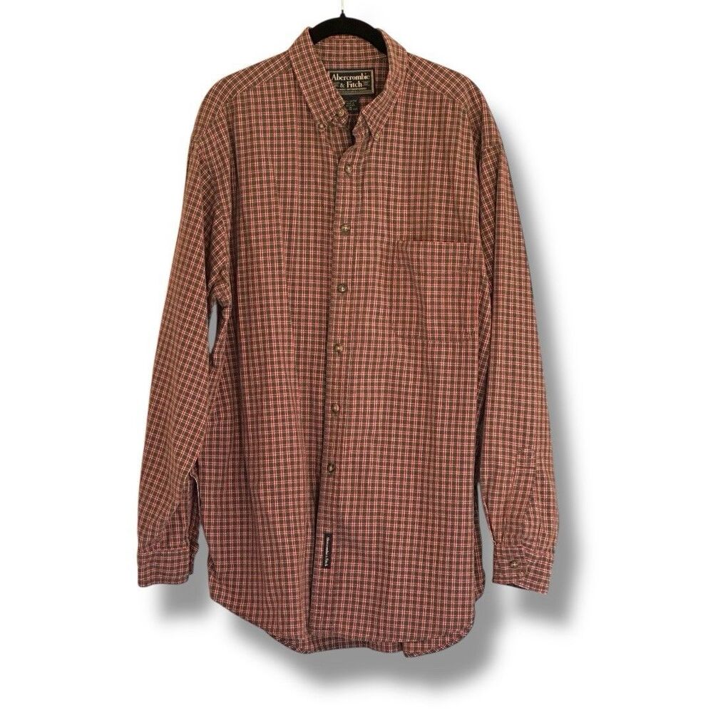 Abercrombie & Fitch Men’s Vintage Green Red Check Long Sleeve Button Up Shirt m